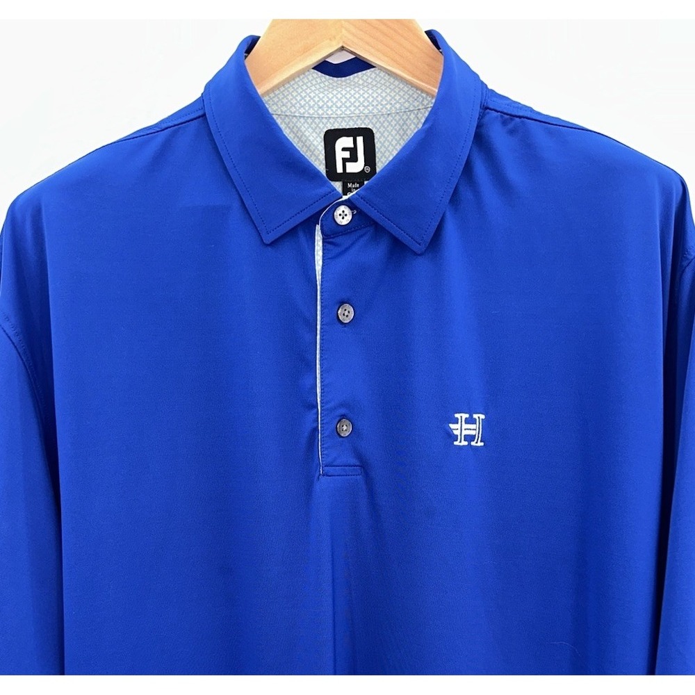 FJ‎ Footjoy Mens XXL 2XL Golf Polo Solid Royal Blue Floral Trim